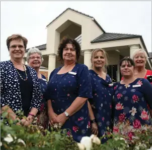  ??  ?? JULIA Wallace Retirement Village staff, from left, sales advisor Chrissy Thompson, service department co-ordinator Margaret Broadbent, clinical manager Bernie Lidiard, hospital activities co-ordinator Kelly Stallard, caregiver Luisa Wilson, and village...