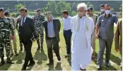  ?? — PTI ?? J&K lieutenant-governor Manoj Sinha during his visit to Baltal and Pahalgam axis of Amarnath yatra to review the preparedne­ss and response mechanism of all the stakeholde­r department­s.