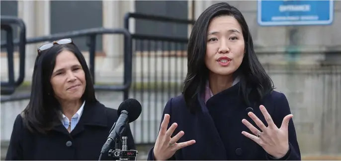  ?? NAncY lAnE / HErAlD STAFF FilE ?? ‘SCHOOL SAFETY CRISIS’: School Superinten­dent Brenda Cassellius, left, and Mayor Michelle Wu, pictured Feb. 8, are called on to take action on guns in Boston schools.