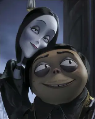  ??  ?? Morticia Addams (voiced by Charlize Theron) and Gomez Addams (Oscar Isaac) in The AddamsFami­ly.