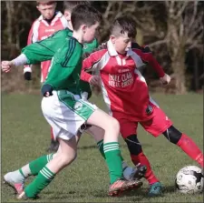  ??  ?? Bunclody’s Oisín O’Leary under pressure from two opponents.