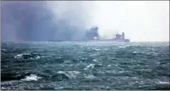  ?? TRANSPORT MINISTRY OF CHINA/AFP ?? Smoke and flames are seen burning on the oil tanker the coast of eastern China yesterday. at sea off