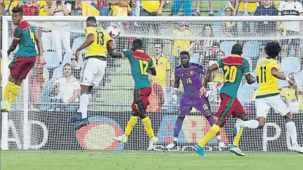  ?? FOTO: EFE ?? Yerry Mina anotó dos de los cuatro goles de Colombia en el partido en el que se enfrentó a Camerún en Getafe el pasado 13 de junio