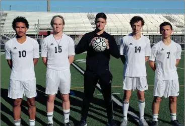  ??  ?? Seniors Christian Crumble, Brandon Hair, Kolston Byrd, Brian Crouser and Dalton Shields will lead an improving Panther squad on the pitch this spring. (Messenger photo/Scott Herpst)