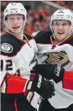  ?? JEFF McINTOSH/ THE CANADIAN PRESS ?? Anaheim Ducks forward Jakob Silfverber­g, right, has eight points in the playoffs.