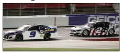  ??  ?? Chase Elliott (left) leads Brad Keselowski during Sunday’s NASCAR Cup Series race at Charlotte Motor Speedway in Concord, N.C. Elliott came in second behind Keselowski in an overtime finish. (AP/Gerry Broome)