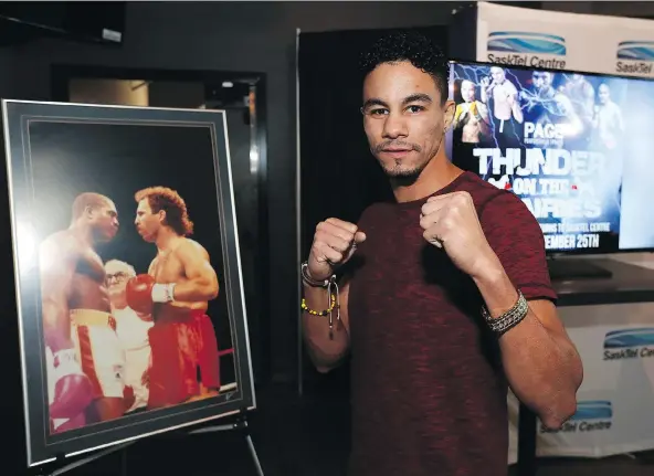  ?? MICHELLE BERG ?? Canadian profession­al boxer Wayne Smith poses for a photo during the announceme­nt of Thunder on the Prairies, which will take place Saturday at SaskTel Centre.