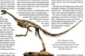  ?? EITAN ABRAMOVICH/AFP/GETTY IMAGES ?? The Chilesauru­s mix of characteri­stics showed scientists that the dinosaur family tree branches might need to be radically redrawn.