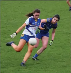  ??  ?? Wicklow’s Aoife Gorman clears her lines during the game in Longford.