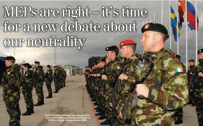  ??  ?? Ireland’s Defence Forces are recognised for their contributi­on as a Framework Nation of KFOR in Lipljan, Kosovo back in 2008.