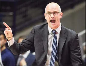  ?? Jessica Hill / Associated Press ?? UConn head coach Dan Hurley reacts in the first half of a game against Temple last season.