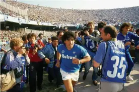  ??  ?? Maradona during his playing days for Napoli, in a scene from the new documentar­y. Photograph: AP