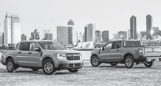  ?? FORD ?? Engineers traded an attic’s worth of cargo capacity for the option of parallel parking on a tight urban block for the 2022 Ford Maverick Hybrid XLT and 2 L-EcoBoost AWD Lariat.