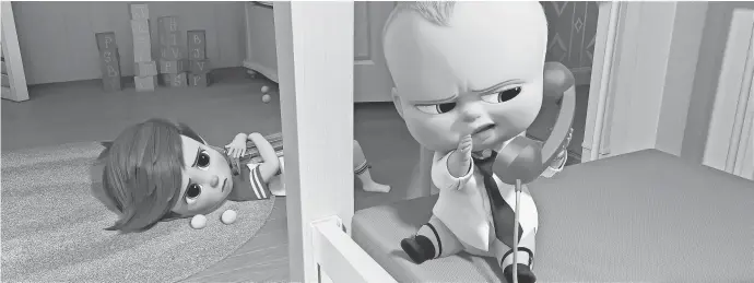  ?? Tim ( voiced by Miles Bakshi) deals with the appearance of a new baby brother ( voiced by Alec Baldwin) in The Boss Baby. PHOTOS BY DREAMWORKS ANIMATION ??