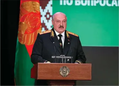  ?? E. M. ?? El presidente de la república de Bielorrusi­a, Alejander Lukashenko, en su intervenci­ón de ayer en Minsk.