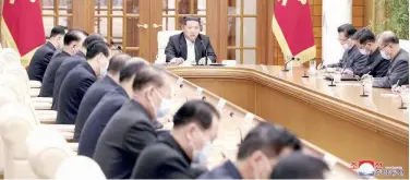  ?? Associated Press ?? ↑
Kim Jong Un attends a meeting of the Central Committee of the ruling Workers’ Party in Pyongyang on Thursday.