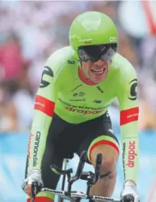  ?? Chris Graythen, Getty Images Europe ?? Rigoberto Uran sprints to the finish during Stage 20 of the Tour de France in Marseille on July 22.