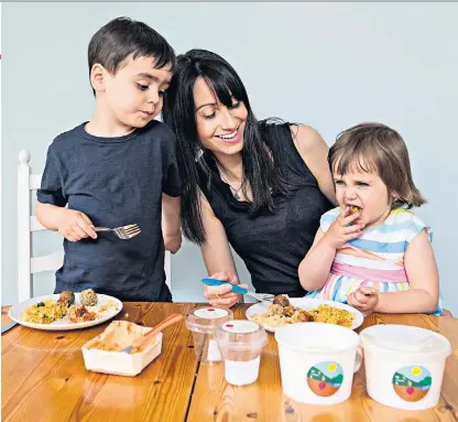  ??  ?? Healthy habits: Rosa Silverman tries Wild Child Kitchen on her children, left; Beef Bolognese and Haddock Fish Cakes, below