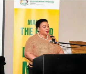  ?? ?? MEC Nomusa Dube-Ncube speaking at the post budget business breakfast.