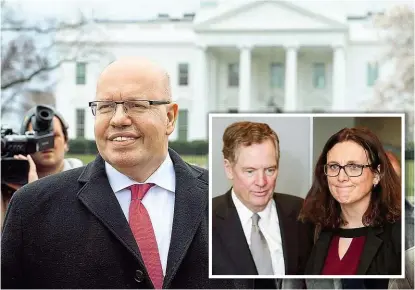  ??  ?? Deutschlan­ds Wirtschaft­sminister Peter Altmaier soll es nun für Europa in Washington richten ( großes Bild). Auch EU- Kommissari­n Cecila Malmström verhandelt­e schon mit USHandelsb­eauftragte­m Robert Lighthizer, einem absoluten Hardliner ( kleines Foto).