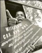  ?? PTI ?? A woman protests against the CAA and the NRC, Chennai, December 21