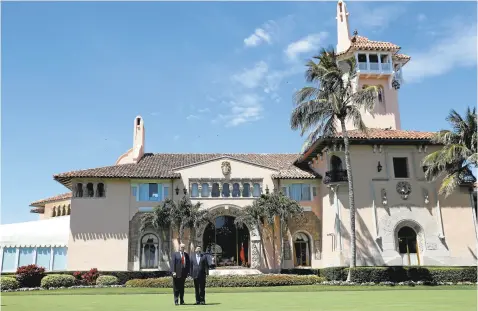  ?? ALEX BRANDON/ASSOCIATED PRESS ?? President Donald Trump, left, and Chinese President Xi Jinping walk after their meetings at Mar-a-Lago on Friday. The president will return to his resort this weekend for the seventh time since taking office in January.