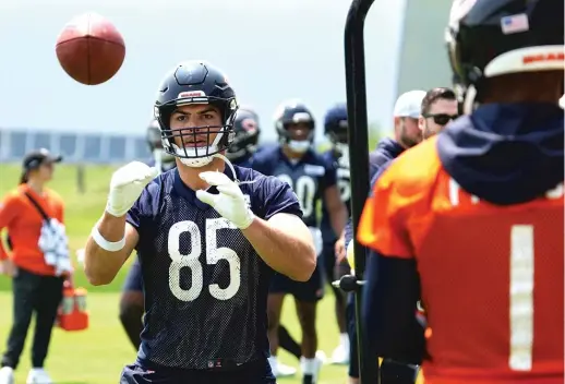  ?? AP ?? Matt Eberflus didn’t give any informatio­n on what happened to tight end Cole Kmet during practice Wednesday but said there isn’t any concern going forward.