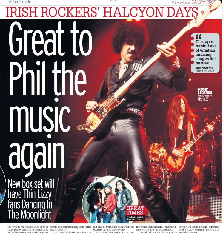  ??  ?? MUSIC LEGENDS Phil Lynott on stage with Thin Lizzy