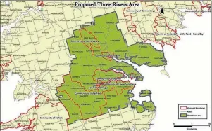  ?? 3RIVERSPEI.COM ?? Map outlines proposed area for the amalgamate­d municipali­ty of Three Rivers.