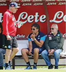  ?? MOSCA ?? Da sinistra: Ancelotti, Cristiano Giuntoli e Aurelio De Leurentiis