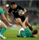  ?? GETTY IMAGES ?? Rieko Ioane, here playing against Ireland last year, has not scored a try in his past four tests. Previously, he had never gone more than two games without crossing the chalk.