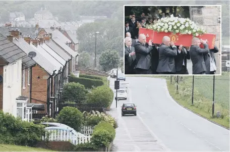  ??  ?? Gary Wood was knocked down by a car in Seaham Road, Houghton. Inset, the funeral of the popular dad.