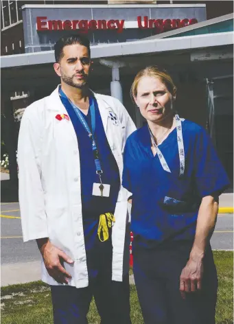  ?? ERROL MCGIHON ?? Dr. Maher Matar, left, and Dr. Jacinthe Lampron, who deal with shooting victims at The Ottawa Hospital, say every second counts in the OR. Their patients are often young. “It does get to you,” says Matar.