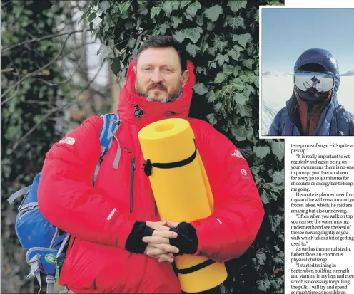  ?? PICTURES: GARY LONGBOTTOM ?? ICE COLD: Robert Kaiser who is setting out on a solo expedition covering 102 miles of frozen terrain across Greenland.