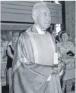  ?? FOTO: HANSJÖRG STEIDLE ?? Pfarrer Georg Egle Laichingen an seinem 80. Geburtstag in der Kirche in Laichingen.