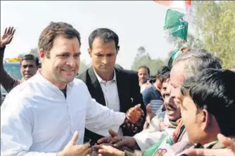  ?? HTPHOTO ?? Congress chief Rahul Gandhi spoke about denial of permission to a food park during his visit to Amethi in January.