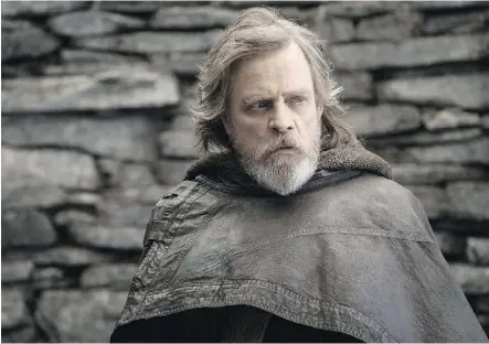  ??  ?? Mark Hamill is back as Luke Skywalker in The Last Jedi, and fans are clamouring to find out what has happened with his character in the 30 years (in the Star Wars cinematic universe) since the end of Return of the Jedi.