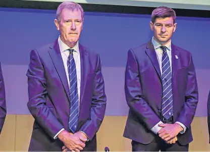  ?? Picture: SNS. ?? Rangers chairman Dave King, left, and manager Steven Gerrard at the club’s AGM.