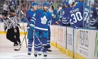  ?? CANADIAN PRESS FILE PHOTO ?? Toronto’s Nazem Kadri, centre, gives the Maple Leafs a three-pronged attack at centre, along with young star Auston Matthews and veteran John Tavares. Kadri is coming off consecutiv­e 32-goal seasons.