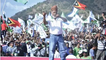  ??  ?? Gusmao delivering his speech during a last day campaign in Dili. — AFP photo