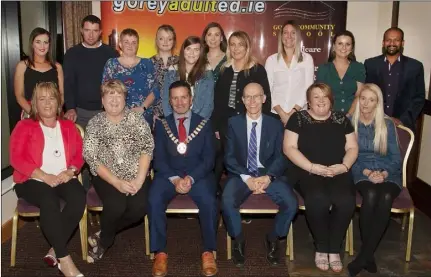  ??  ?? Special Needs Assistant recipients with Cathaoirla­ch, Cllr. John Hegarty and school principal, Michael Finn.