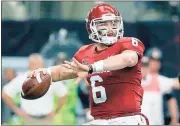  ??  ?? File, Tony Gutierrez / AP
Oklahoma’s Baker Mayfield enters into one of the wildest NFL quarterbac­k drafts to take place in years.