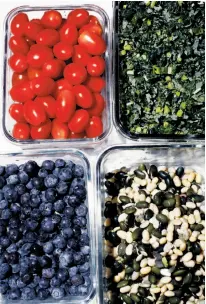  ??  ?? The staple Rainbow Ssambap includes 22 ingredient­s: raw vegetables, fruits, nuts, lentils and seeds.