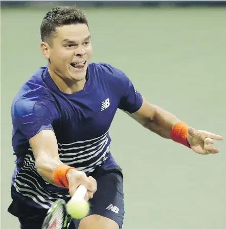  ?? — THE ASSOCIATED PRESS ?? Milos Raonic called his game ‘efficient’ after a 7-5, 6-3, 6-4 victory over Germany’s Dustin Brown in the opening round of the U.S. Open on Monday. Up next is American Ryan Harrison.