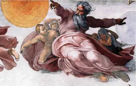  ?? Photo: Wikimedia ?? Dieu crée le Soleil, la Lune et les plantes (1550), un détail de l‘immense fresque qui orne le plafond de la Chapelle Sixtine à Rome, et qui est l‘oeuvre de Michel-Ange.