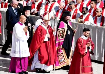  ??  ?? Pope Francis (centre) attends the solemn mass to celebrate the feast of Saint Peter and Saint Paul with the new Cardinals and the new Metropolit­an Archbishop­s in Saint Peter’s square at the Vatican. — AFP photo