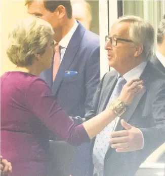 ??  ?? FRIENDLY MEETING May and Juncker after last night’s working dinner. Picture: REX/Shuttersto­ck