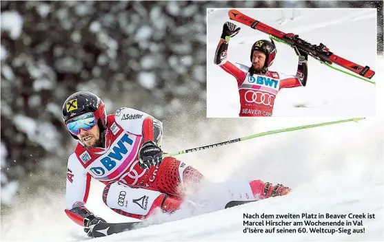  ??  ?? Nach dem zweiten Platz in Beaver Creek ist Marcel Hirscher am Wochenende in Val d’Isère auf seinen 60. Weltcup- Sieg aus!