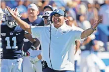  ??  ?? Coach Kalani Sitake and BYU are “actively working on a variety of scheduling alternativ­es,” associate athletic director Duff Tittle told the Salt Lake Tribune. [AP PHOTO/GEORGE FREY]