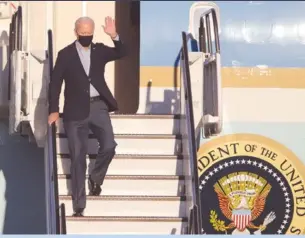  ??  ?? President Joe Biden arrives at Long Beach Airport to attend a rally for Gov. Gavin Newsom. Photo by Raphael Richardson
